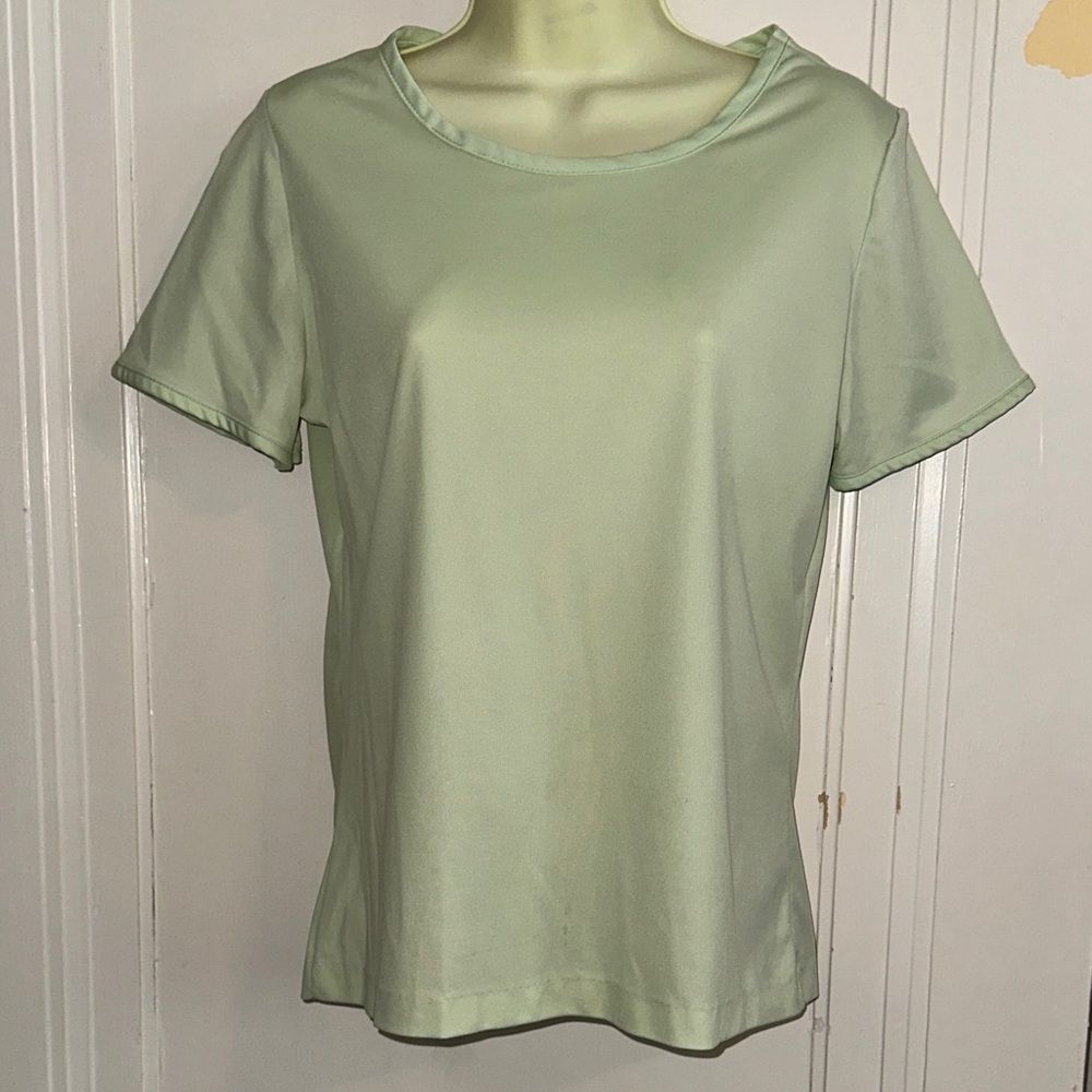 Vintage 70s Jack Winter Mint Green Polyester Short Sleeve Knit Top
